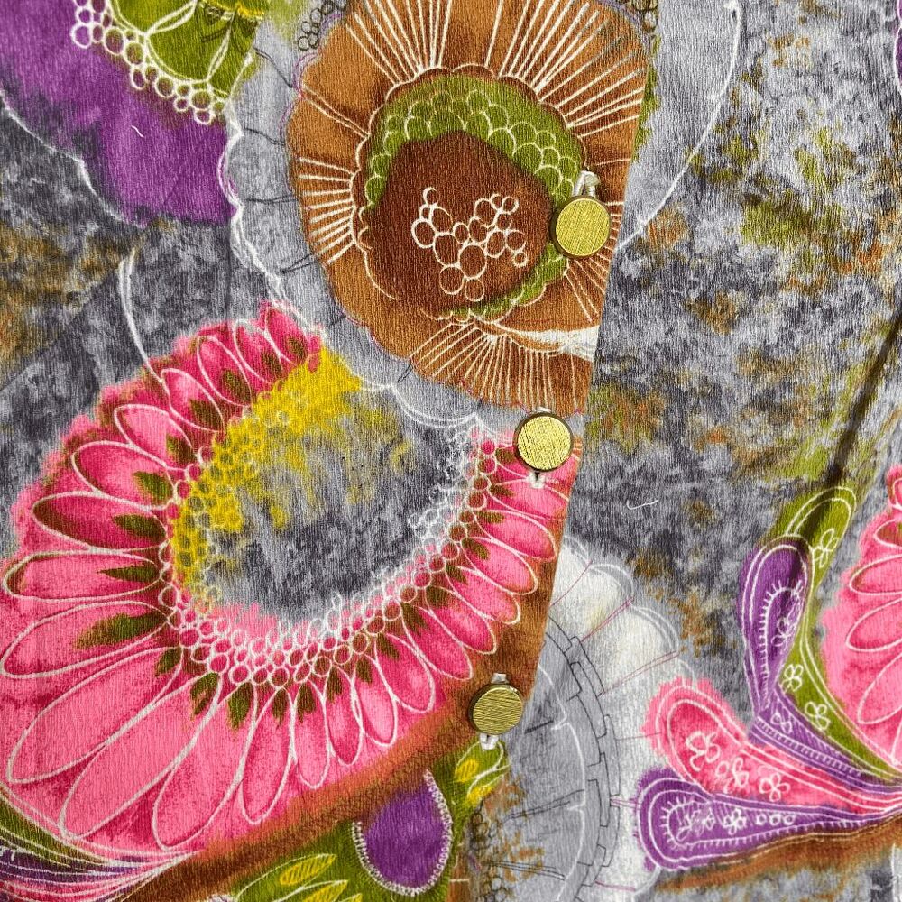 NC True Vintage 60s/70s Gold Button Front Bell Sleeved Go-Go Girl Dress - S/M - Picture 8 of 9